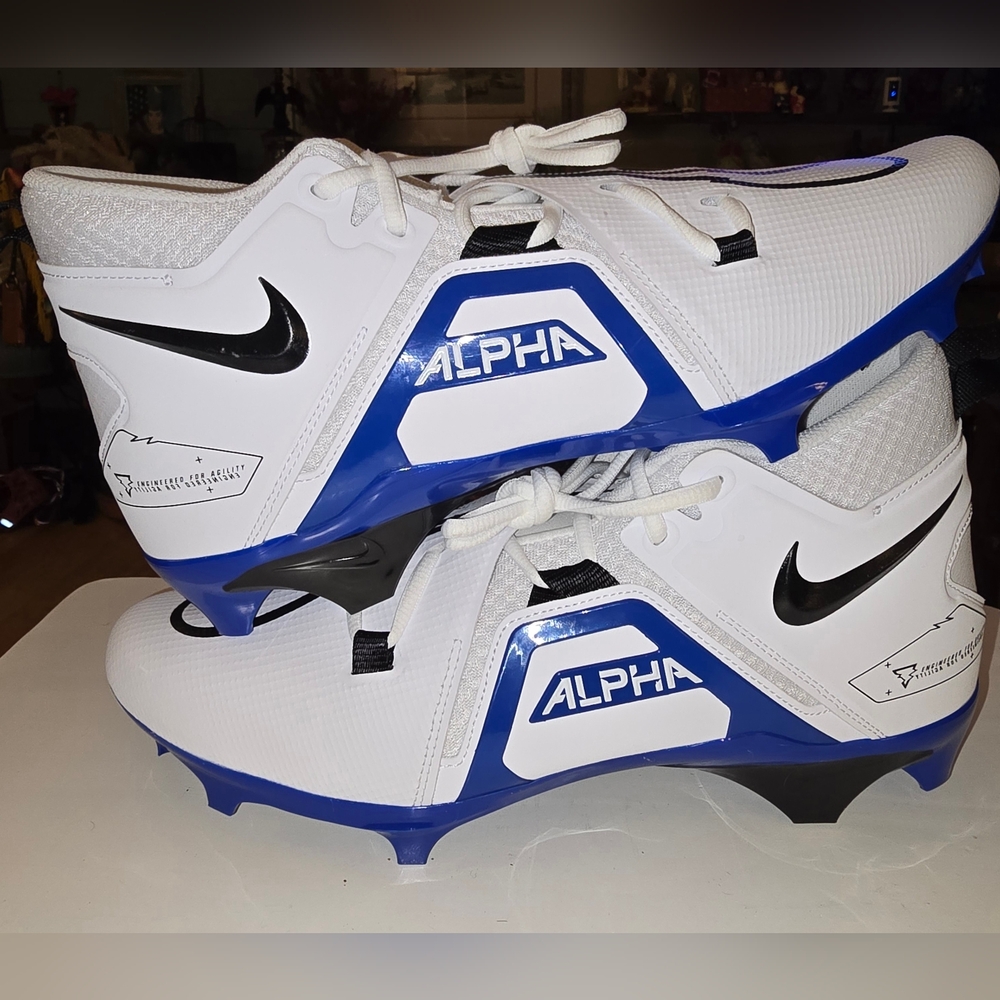 Nike Alpha Menace Pro 3 Football Cleats White/Black/Blue Men’s Size 12.5